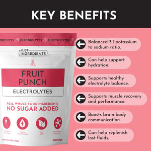 ELECTROLYTES 289G FRUIT PUNCH JUST INGREDIENTS