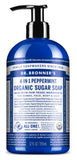 SOAP ORGANIC SUGAR PUMP 355M PEPPERMINT BRONNER