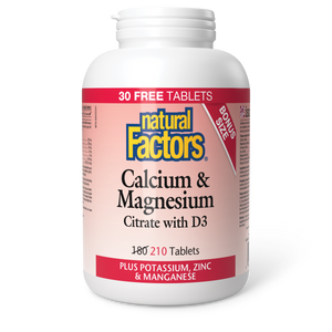 Natural Factors Calcium & Magnesium Citrate with D3  Plus Potassium, Zinc & Manganese   210 Tablets
