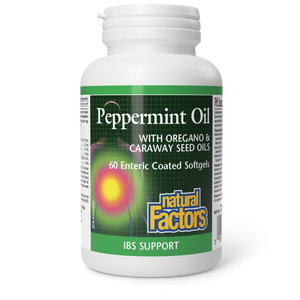 Natural Factors Peppermint Oil  with Oregano & Caraway Seed Oils   60 Enteric Coated Softgels