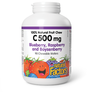 Natural Factors C 500 mg 100% Natural Fruit Chew  500 mg  90 Chewable Wafers Blueberry, Raspberry and Boysenberry