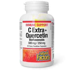 Natural Factors C Extra + Quercetin  Bioflavonoids   500 mg / 250 mg  60 Easy Swallow Capsules