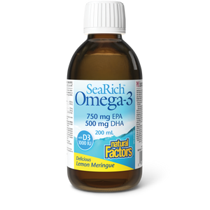 Natural Factors Omega-3 with D3  750 mg EPA / 500 mg DHA  200 mL Liquid Lemon Meringue