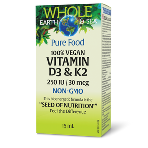 Whole Earth & Sea® 100% Vegan Vitamin D3 & K2 Pure Food  250 IU / 30 mcg  15 mL Liquid