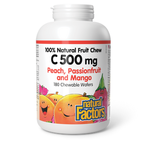 Natural Factors C 500 mg 100% Natural Fruit Chew  500 mg  180 Chewable Wafers Peach, Passionfruit and Mango