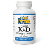 Natural Factors Vitamin K+D  120 mcg / 1000 IU  60 Softgels