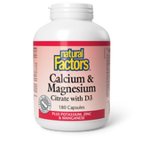 Natural Factors Calcium & Magnesium Citrate with D3 Plus Potassium, Zinc & Manganese   180 Capsules