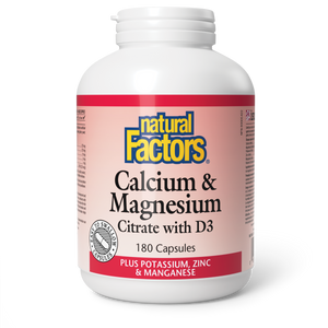 Natural Factors Calcium & Magnesium Citrate with D3 Plus Potassium, Zinc & Manganese   180 Capsules