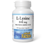 Natural Factors L-Lysine 500 mg Free Form Amino Acid  500 mg  90 Vegetarian Capsules