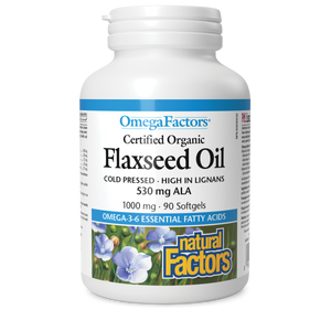 Natural Factors Flaxseed Oil Certified Organic  1000 mg  90 Softgels