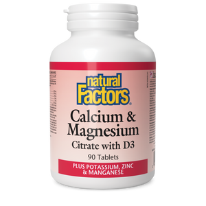 Natural Factors Calcium & Magnesium Citrate with D3  Plus Potassium, Zinc & Manganese   90 Tablets