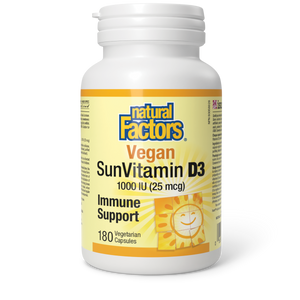 Natural Factors Vegan SunVitamin D3  1000 IU  180 Vegetarian Capsules