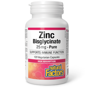 Natural Factors Zinc Bisglycinate  Pure  25 mg  120 Vegetarian Capsules