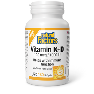 Natural Factors Vitamin K+D  120 mcg / 1000 IU  180 Softgels