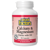 Natural Factors Calcium & Magnesium Citrate with D3 Plus Potassium, Zinc & Manganese   90 Capsules