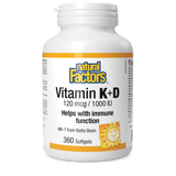 Natural Factors Vitamin K+D  120 mcg / 1000 IU  360 Softgels