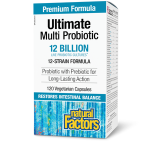 Natural Factors Ultimate Multi Probiotic   12 Billion Live Probiotic Cultures  120 Vegetarian Capsules