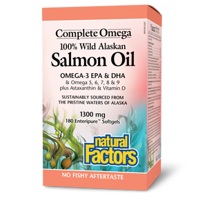 Natural Factors Complete Omega 100% Wild Alaskan Salmon Oil  1300 mg  180 Enteripure® Softgels