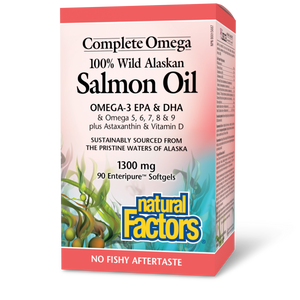 Natural Factors Complete Omega 100% Wild Alaskan Salmon Oil  1300 mg  90 Enteripure® Softgels