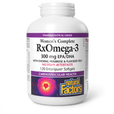 Natural Factors Women's Complete RxOmega-3 With Evening Primrose & Flaxseed Oils  300 mg EPA/DHA  120 Enteripure® Softgels