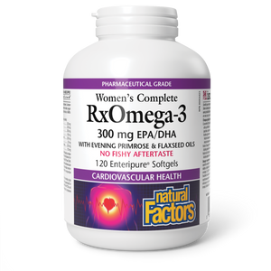 Natural Factors Women's Complete RxOmega-3 With Evening Primrose & Flaxseed Oils  300 mg EPA/DHA  120 Enteripure® Softgels