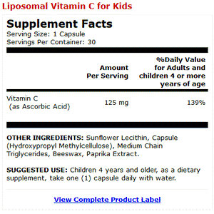 LIPOSOMAL VITAMIN C FOR KIDS 125mg 30 liq capsules